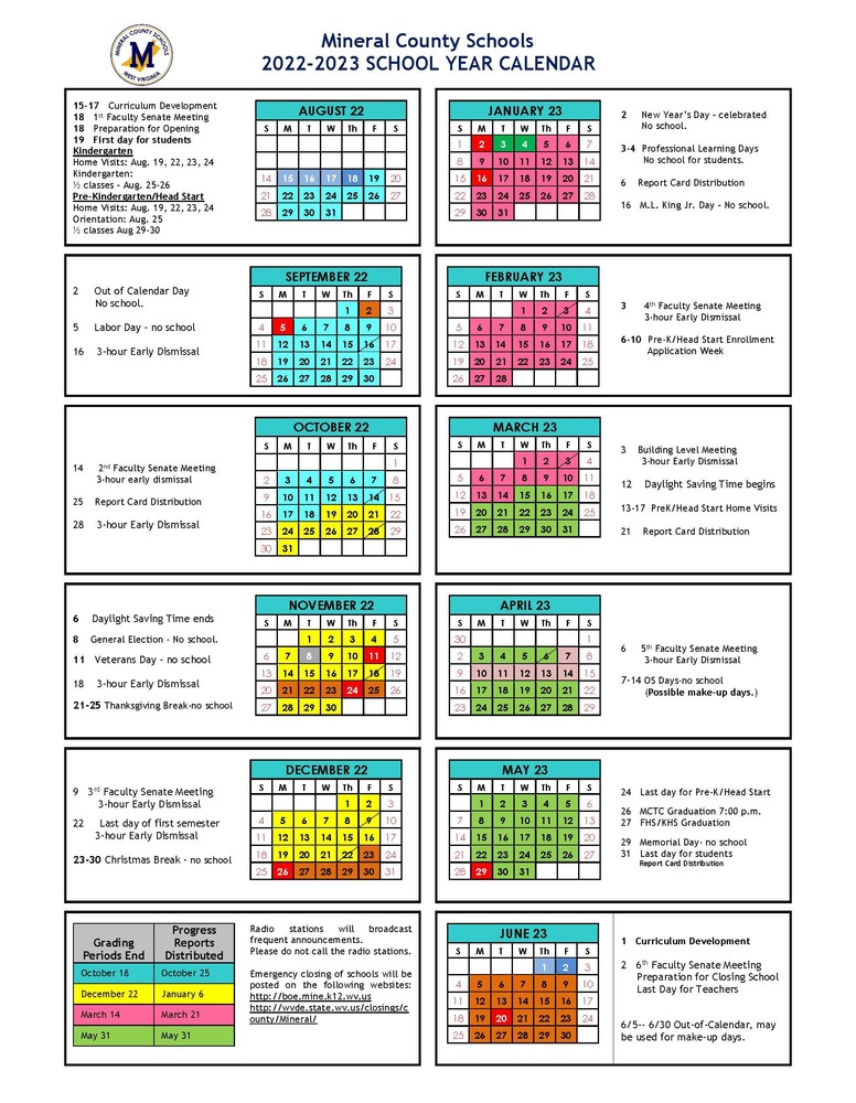 22 23 School Calendar Mineral County Schools